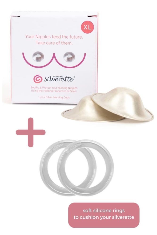 Silverette Silver Nursing Cups (XL Size) + Ofeel Silicone Ring Bundle (925 Silver)