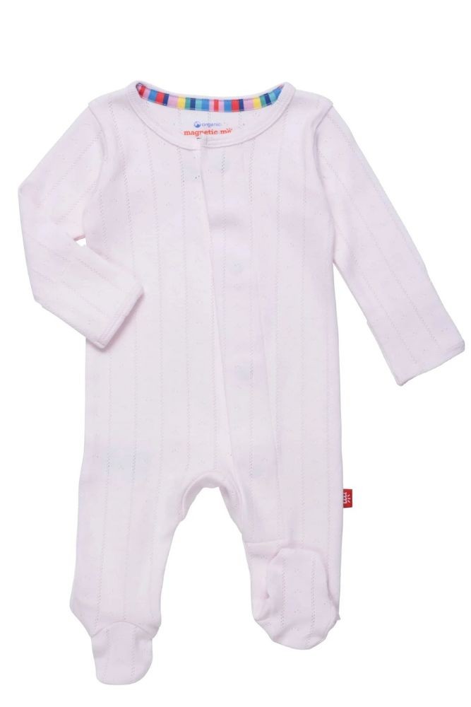 Magnetic Me™ by Magnificent Baby Organic Pointelle Footie (Love Lines Pink Pointelle)