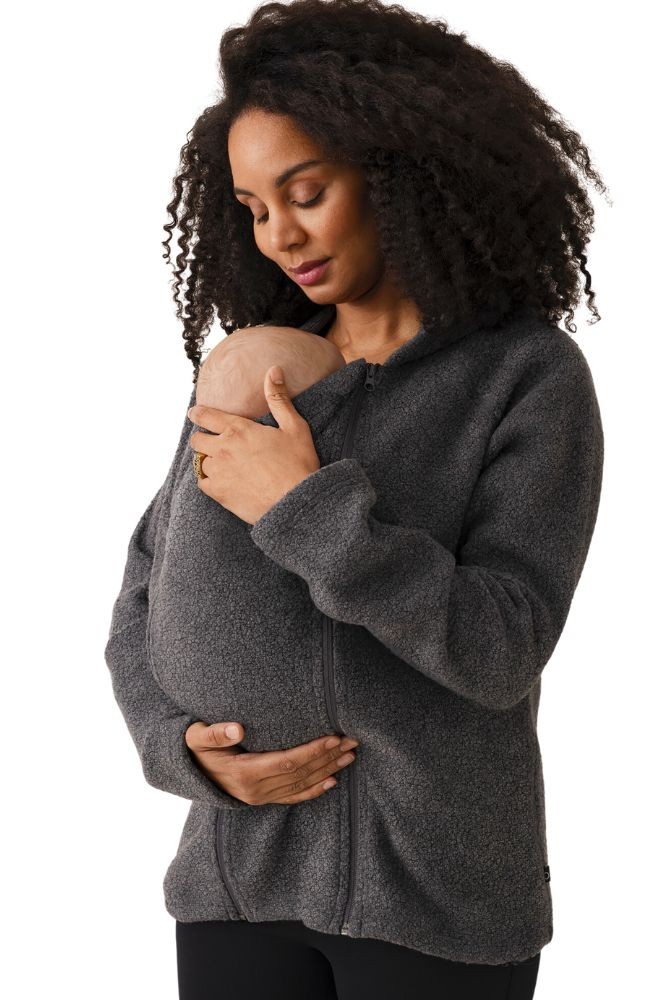Boob Design Wool Pile Hoodie with Baby Cover for Baby Wearing (Dark Grey Melange)