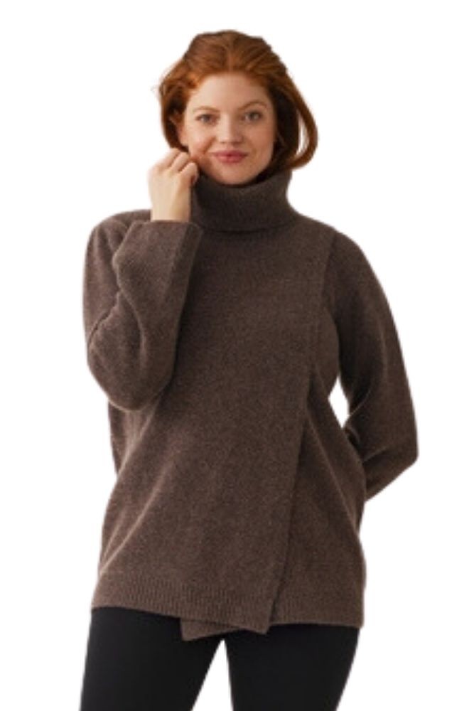 Boob Design Organic Wool Nursing Turtleneck Sweater Tunic (Brown Grey Melange)