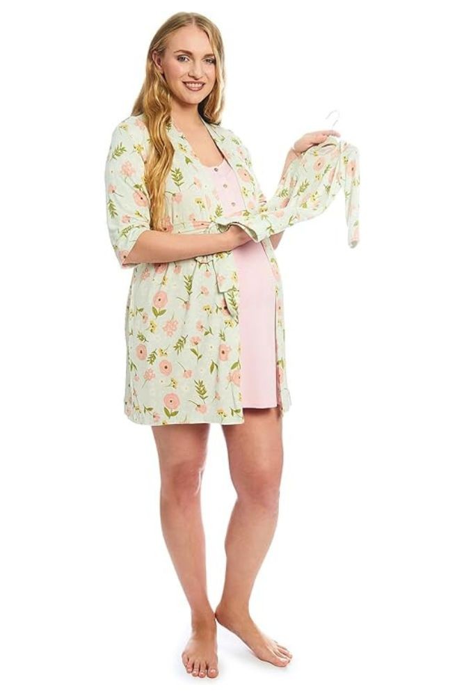 Carolyn Maternity & Nursing 4-Piece Gown & Robe PJ Set (Carnation)